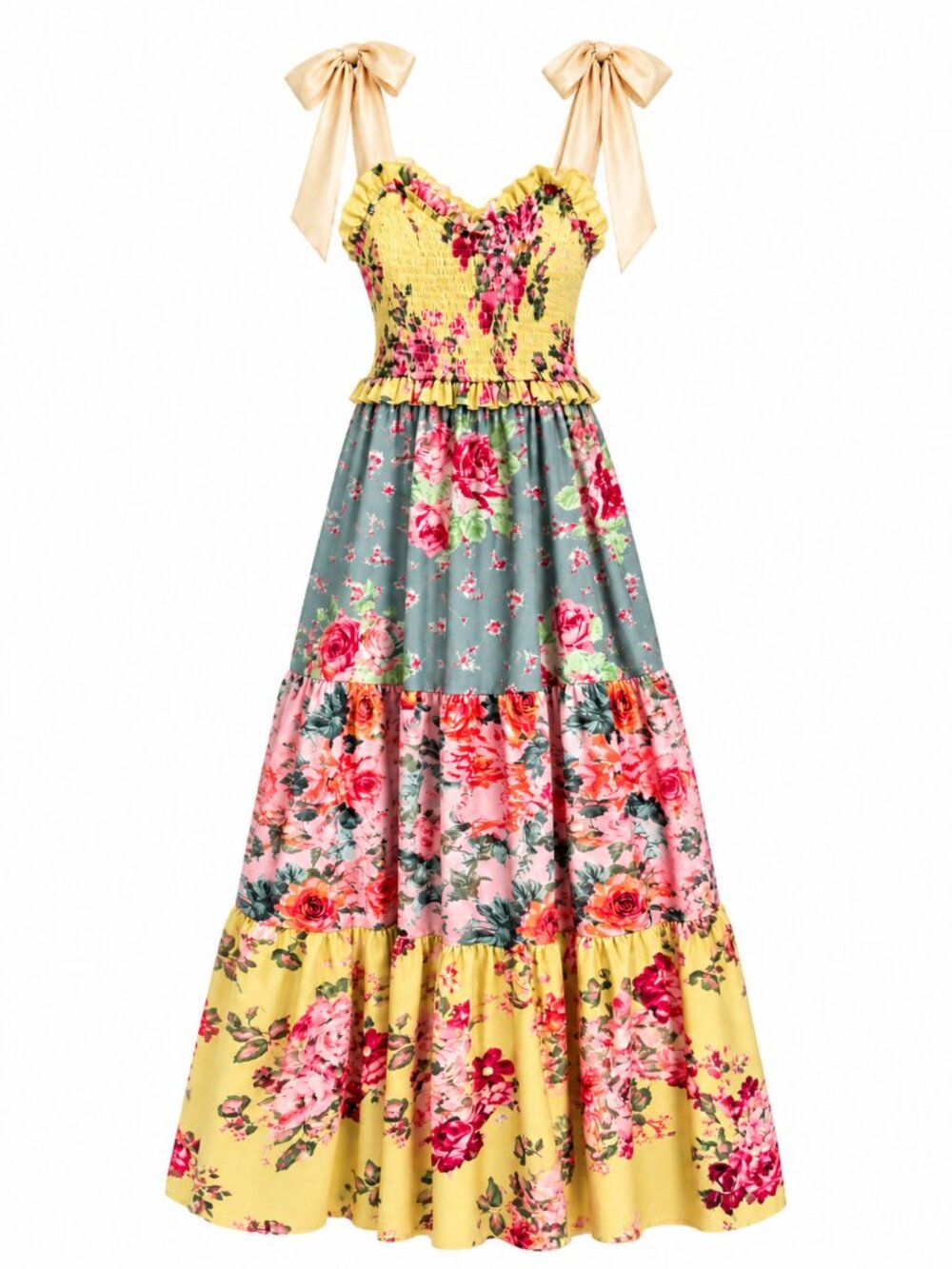 Floral Smocked Tiered Maxi Dress Small 4-6 Cottagecore